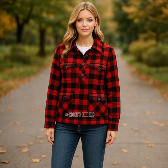 J Crew Buffalo Plaid Wool Blend Shirt Jacket Red Black Check Shacket Size M - Picture 1 of 8